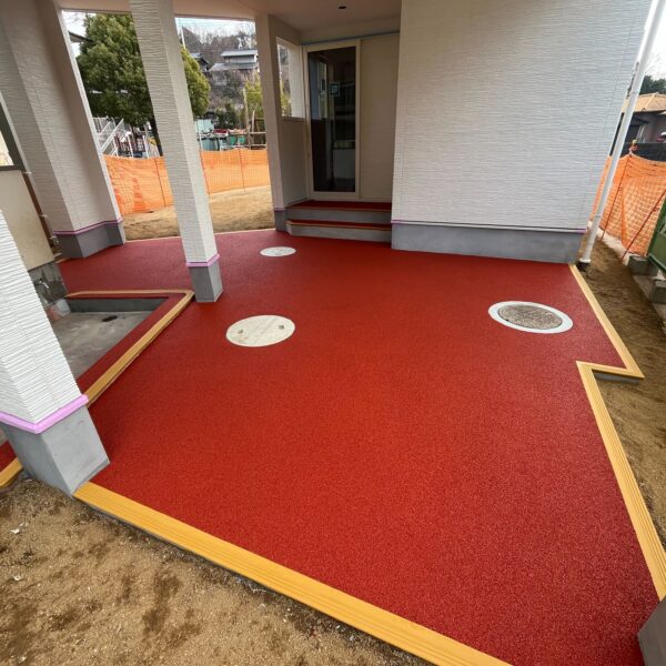 ゴムチップ舗装　ｺﾞﾑﾁｯﾌﾟ　ゴムチップ　保育施設　保育園　幼稚園　ゴムチップ舗装標準タイプ　標準タイプ　安心　安全　保護　環境整備　岡山県　倉敷市